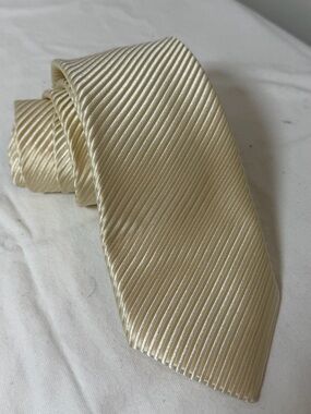 David Donahue 100% Silk Classic Champagne Ivory Ribbed Silk Tie Formal Black Tie